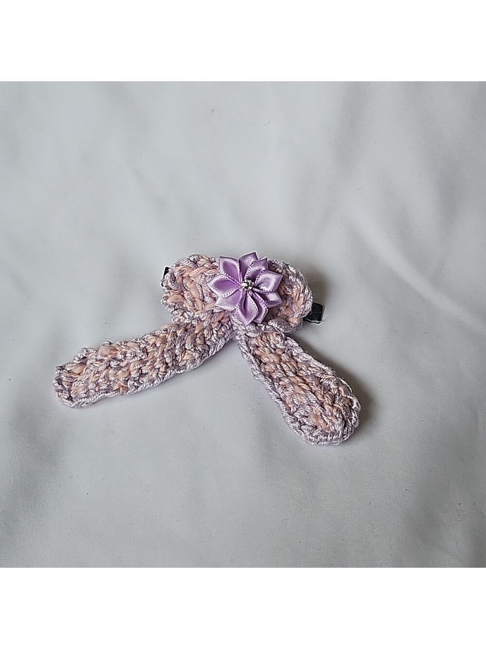 Hand Crafted Purple Crochet Bow Hair Clip Accessory 2.5" black alligator clip - Picture 9 of 17